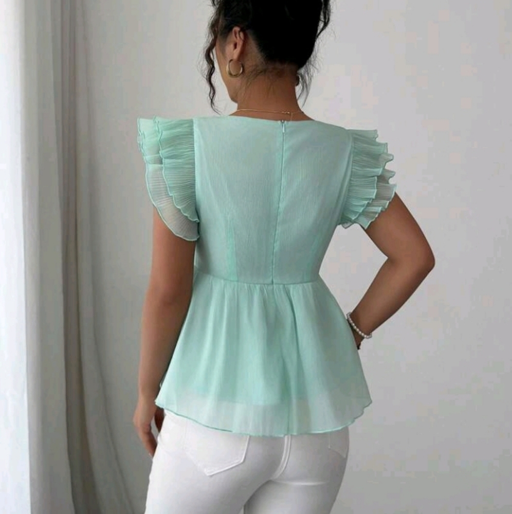 Neck Cap Sleeve Splice Women's Blouse - Picture 2 of 4